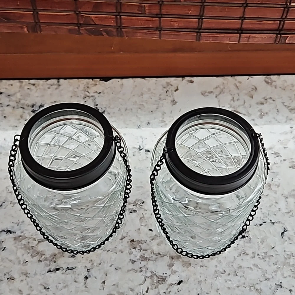 Set of 2 - hanging glass jars